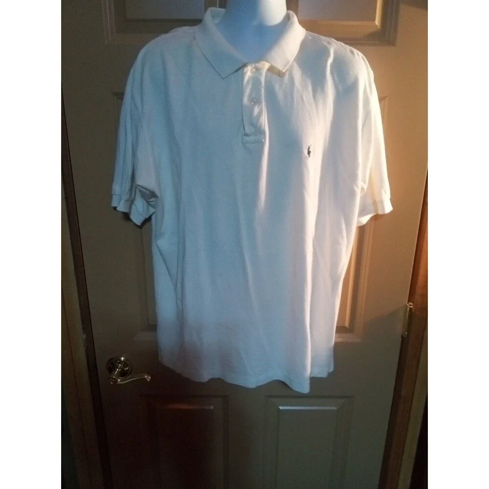Polo Ralph Lauren Mens Shirt Cotton 2XL White w/ Blue Logo